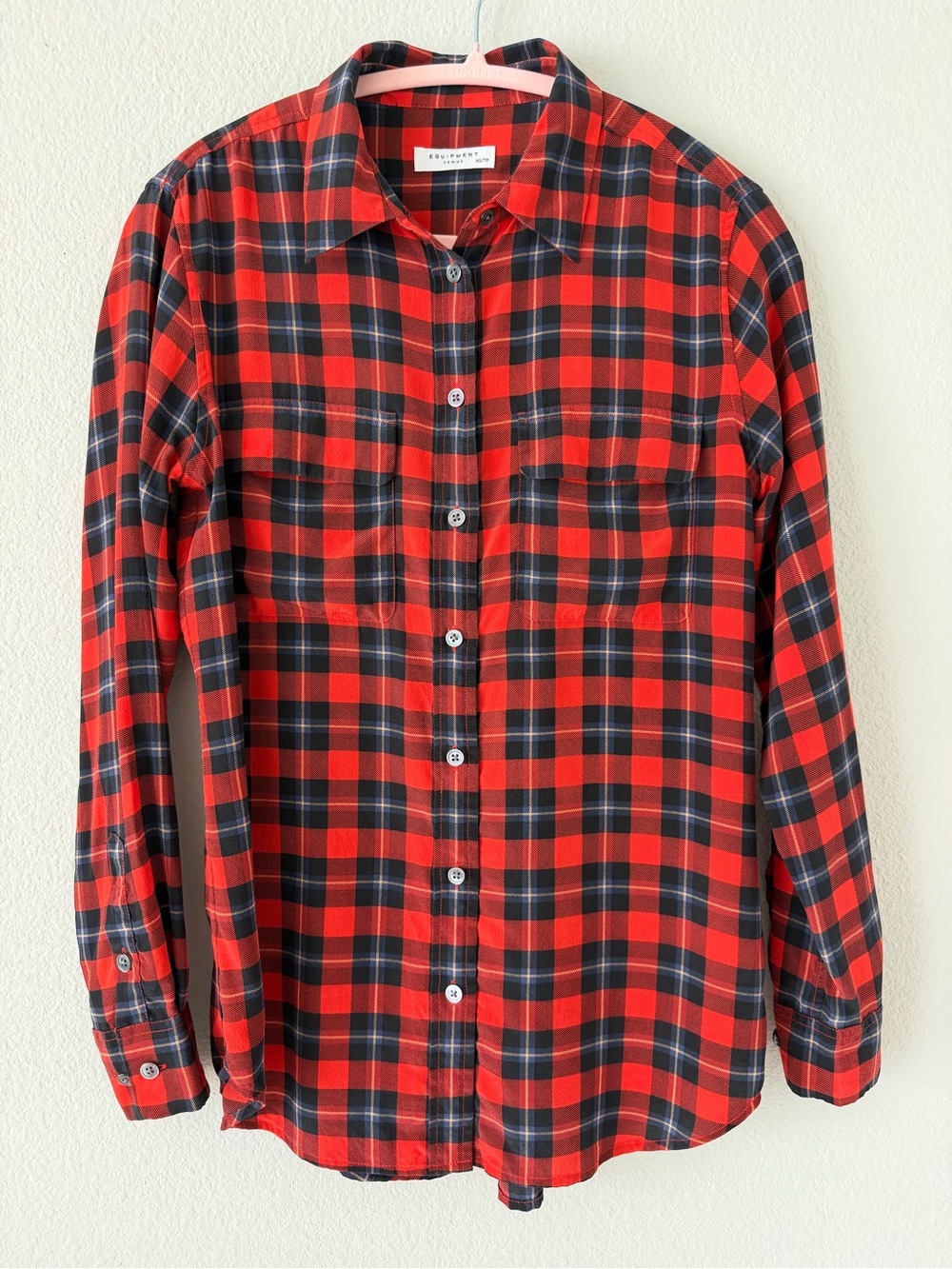 Equipment 100 Silk Red and Black Plaid Button-Down Shirt Office Career Casual XS